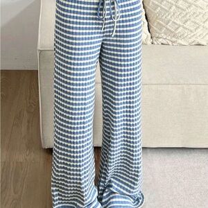 SHEIN Blue and White Plaid Wide Leg Pants